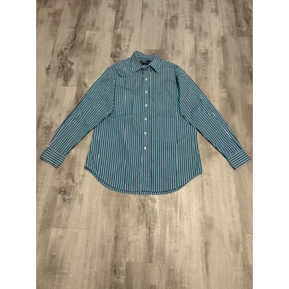 POLO By Ralph Lauren Button Down Dress Shirt Men's L Purple Stripe Long Sleeve